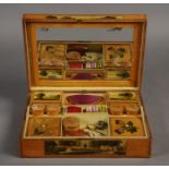 A REGENCY SPA SATINWOOD WORK BOX the lid and sides painted with views of a Belgian spa and parkland,