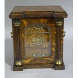 A LATE 19TH CENTURY OAK AND GILT METAL MOUNTED BREAKFRONT SMOKER'S CABINET the glazed door flanked