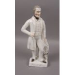 A STAFFORDSHIRE FIGURE OF WELLINGTON, sparsely picked out in flesh tones and gilding,