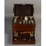 AN EARLY 19TH CENTURY MAHOGANY AND BRASS BOUND APOTHECARY CHEST with recessed side carrying handles,