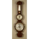 AN UNUSUAL 19TH CENTURY ROSEWOOD CASE CLOCK, BAROMETER AND THERMOMETER, c.