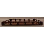 A GEORGE III MAHOGANY TRAY, rectangular with pierced gallery, 40cm deep x 67cm wide x 6cm high NB.