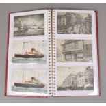 An album of approximately sixty postcards including Ships, London, Railways, Colne, Lytham,