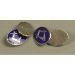 A pair of Masonic cufflinks in silver with royal blue cloisonné enamel by Deakin and Francis,