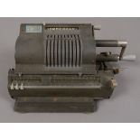 A Mullo Addo mechanical adding machine, model 3, serial number 70342, in grey metal casing,