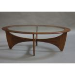 A G Plan teak and glass inset oval coffee table, c.