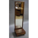 1960s Teak cheval mirror with drawer to base on castors