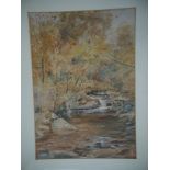 J Smith - an autumn river landscape, watercolour heightened with body colour,