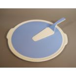 A Villroy and Boch mettlach circular cake platter, pale blue centre within a thumb moulded border,