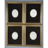 A set of four oval plaster relief medallions of Roman emperors on brown plush velvet mounts with