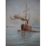 English school late 19th century, steam ship at anchor, watercolour heightened with body colour,