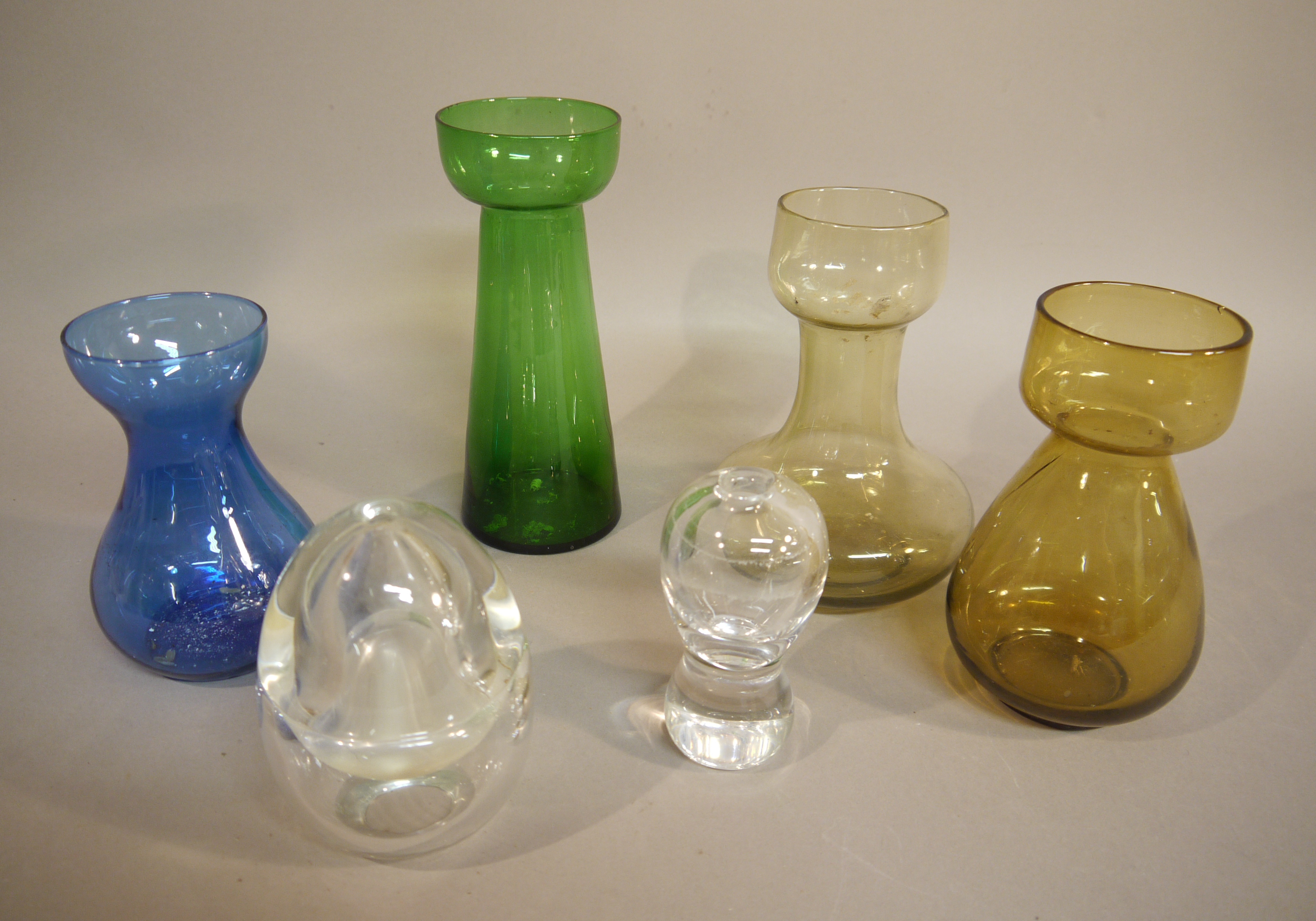 Six art glass vases,