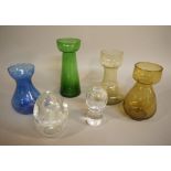 Six art glass vases,