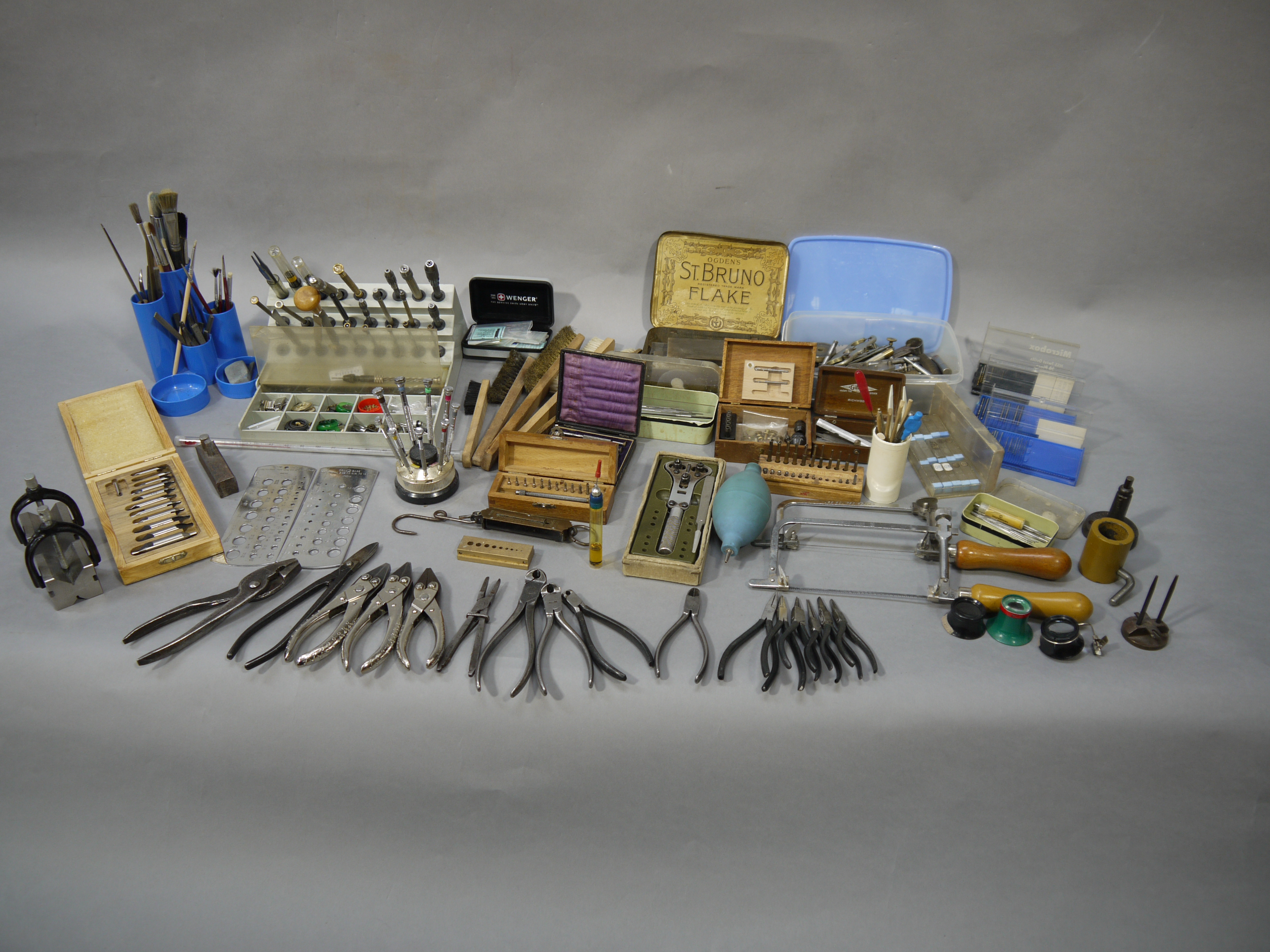 A large collection of clock and watch makers hand tools including, - Image 3 of 8