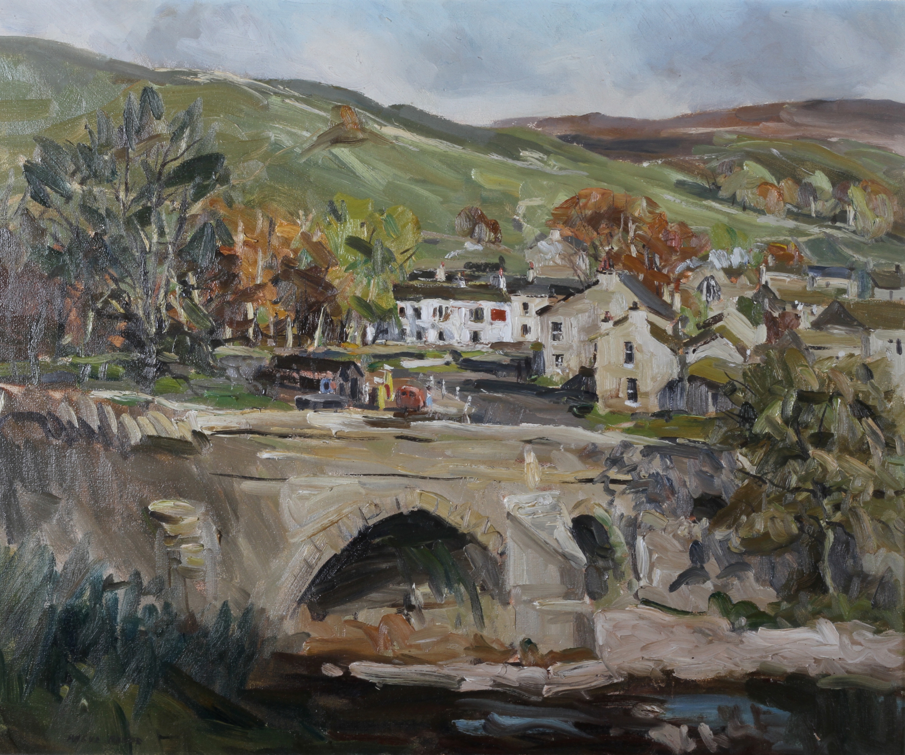 ARR Angus Rands (1922-1985) 'Kettlewell' The village and bridge over the Wharfe,