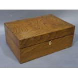 A wooden box with hinged lid and fitted tray containing a 9ct bracelet, approximate weight 1gm,