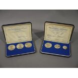 Two sets of medallions dated 1969 by metal import commemorating mans first landing on the moon and