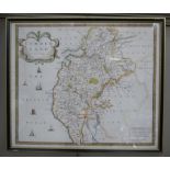 Robert Morden - Cumberland, hand coloured engraved map, 37cm x 44cm,