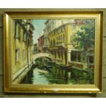 An oil painting of Venice, signed lower right, gilt framed,