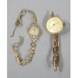 Two lady's wristwatches both in 9ct gold cases both with 9ct gold bracelets