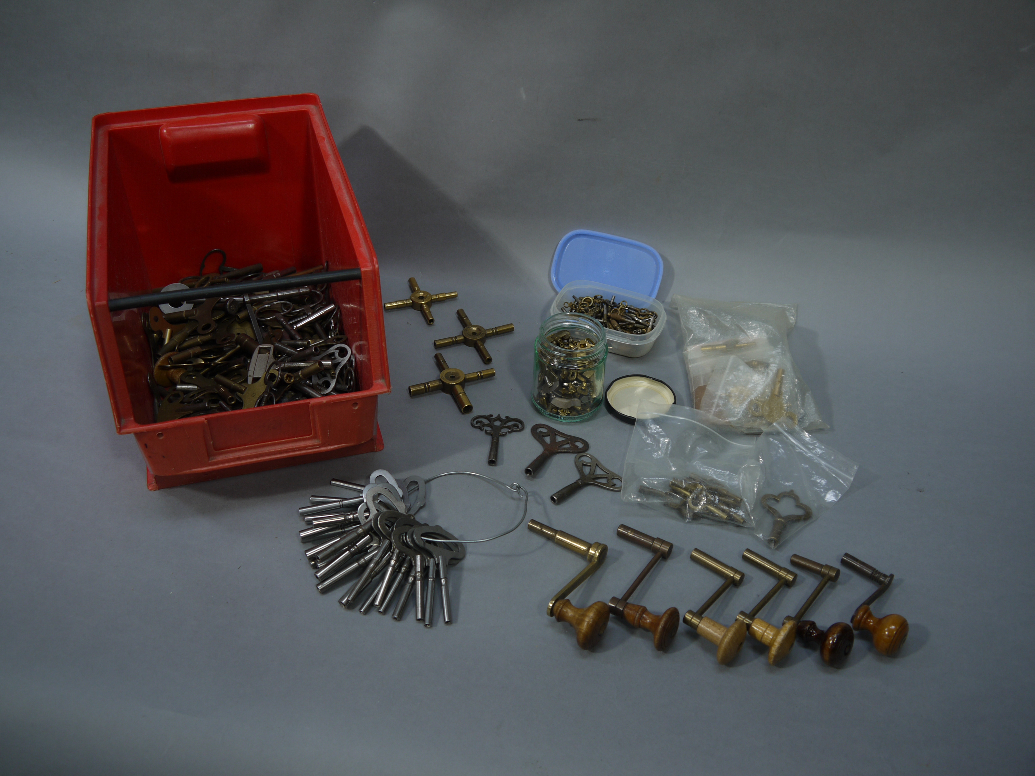 A large collection of clock and pocket watch keys including, brass double ended carriage clock keys, - Image 2 of 2