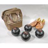 A bag containing Drakes pride professional size 5 M-P4/2390 bowls and a pair of shoes