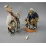 An Italian bisque porcelain figure of a postman, 18cm; a porcelain figure of a Chinese fisherman,