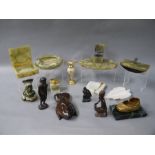 An onyx table lighter, ashtray, blotter, inkwell and cigarette box, other hardstone,