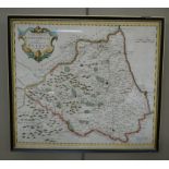 Robert Morden - Durham, hand coloured engraved map, 37cm x 42cm,