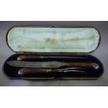 A three piece antler handled carving set by Elkington & Co.