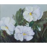 Jean Starkie (20th century), White Pansies, still life, oil on board, signed to lower left, 12.