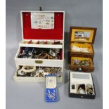 Three jewellery boxes containing a collection of late 20th century costume jewellery including