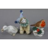 A Nao model of a duckling, 8cm high; a Nao model of a child clown, 13cm high,