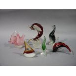 A Murano glass dolphin by V.Nason and Co, 18cm wide; a Murano glass boat by G.