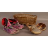 A pair of Tibetan slippers, coloured cotton,