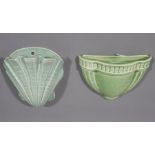 A Crown Ducal Art Deco style wall pocket; a Brentleigh green glazed shell wall pocket,