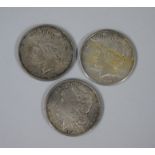 Three American silver dollars 1878,