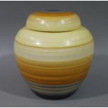 A Shelley ginger jar and cover decorated with yellow to brown horizontal bands, 23cm high,