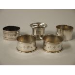 Five silver napkin rings,