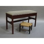A duet stool with upholstered lift-up top on square legs together with a sisal top stool