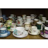 A collection of coffee cans and saucers including, Wedgwood jasper, Maling ware, Spode Copeland,