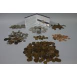 A box of mainly English coins including a 1937 crown, two 1960 crowns, two UK five pounds,