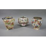 Three Chintz biscuit barrels, two with swing handles,