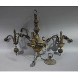 An Edwardian lacquered brass three light ceiling light,