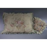 An Aubusson-style tapestry cushion and another smaller