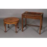 A reproduction burr walnut veneered circular occasional table, quarter veneered top,