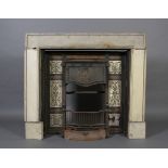 A Victorian cast iron and tile fireplace with marble surround, (dismantled, no hearth),