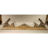 A Victorian cast steel and copper fire kerb, the cavetto frame surmounted with opposing dragons,