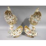 A pair of Zsolnay Pecs pierced slipper shaped baskets decorated with flowers and leafage in green,