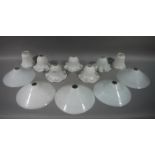 A set of five milk glass conical light shades cm x cm,